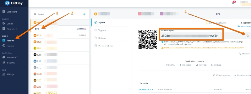 screen prezentujący przesyłanie bitcoina pomiędzy portfelami w BitBay