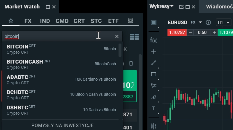 screen prezentujący Market Watch na platformie XTB