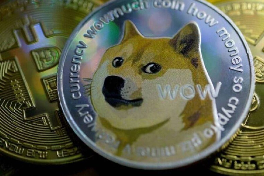 zdjęcie monety z logiem dogecoina