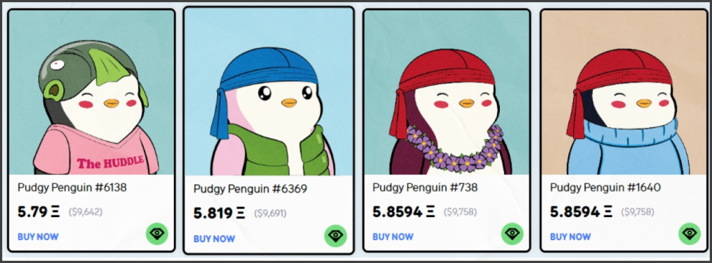 grafika przedstawiająca kolekcję NFT Pudgy Penguin